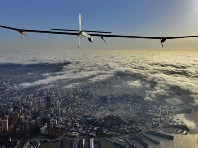 Solar Impulse over San Francisco. What it lacks in speed, it gains in energy-efficiency.