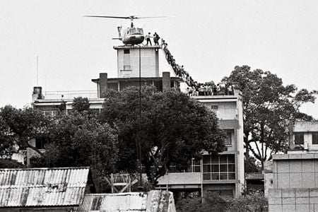Hugh Van Es spent much of the day on Saigon's streets but saw the line of evacuees from his office window.