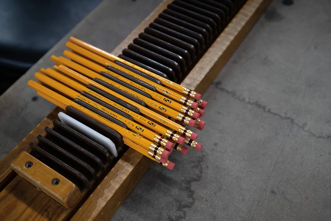 s set of yellow pencils sits waiting for packaging