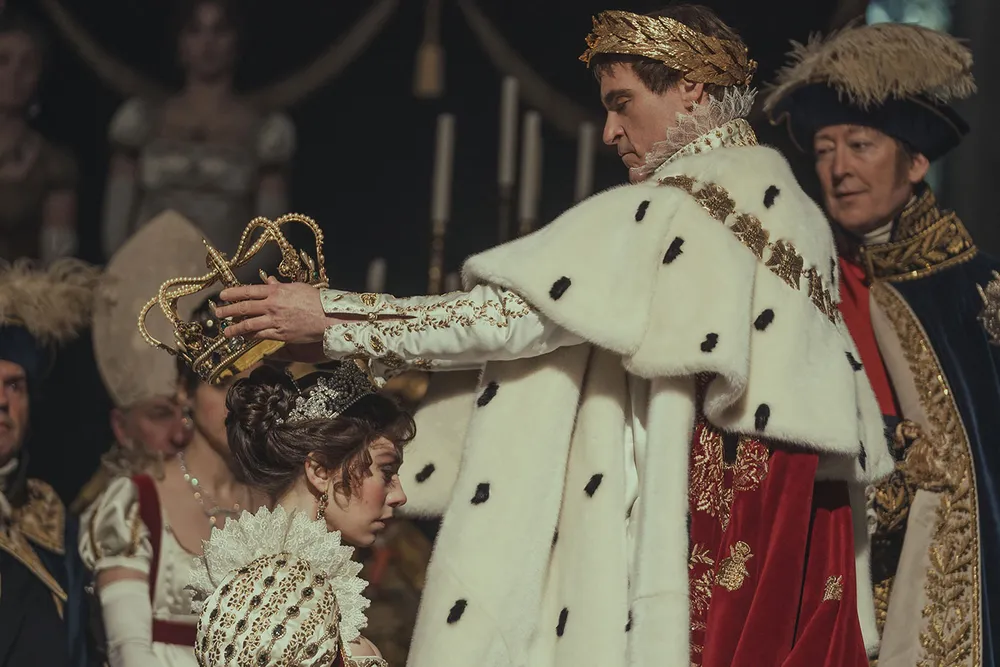 Vanessa Kirby as Joséphine and Joaquin Phoenix as Napoleon in Ridley Scott's Napoleon​​​​​​​