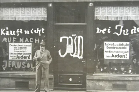 Undated photo of a Jewish store in Vienna with anti-Semitic slogans daubed on walls and store windows. Austrian authorities took more than 40 years to launch serious efforts at returning Jewish property plundered by the Nazis.