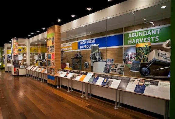 A series of display cases attempts to tell the story of our plates, from harvest to table.