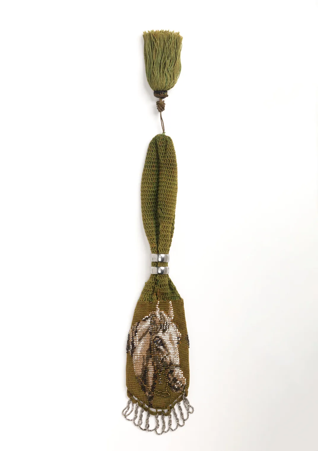 A so-called miser's purse featuring glass beads