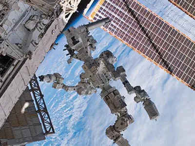 Two-armed Dextre robot, which will be used to demonstrate orbital refueling.