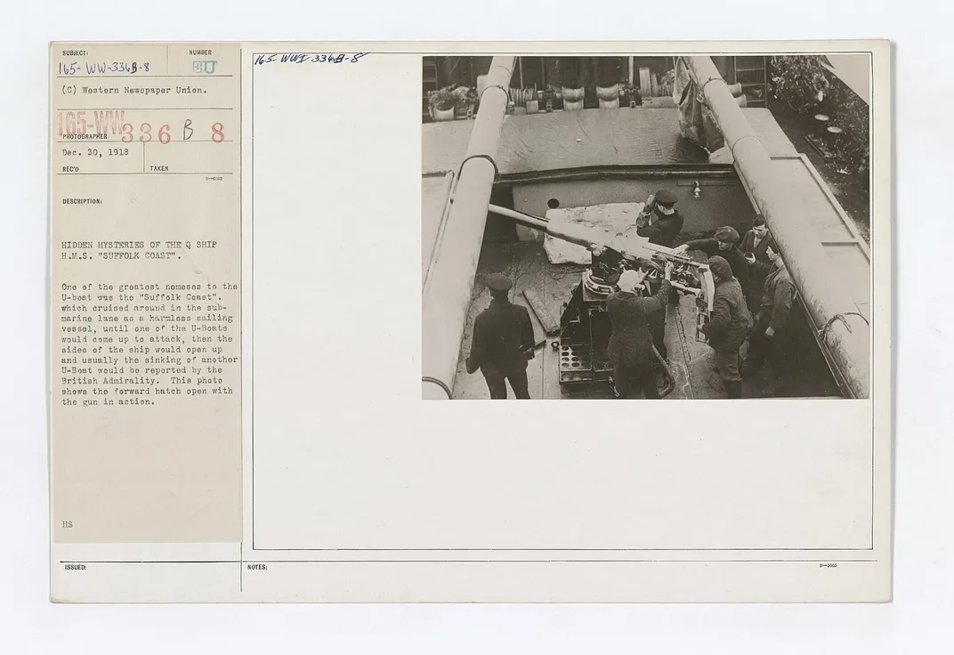 View of a hidden gun on a British Q-ship