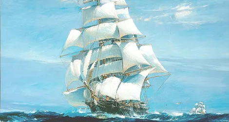 Ariel and Taeping at sea during the great Tea Race of 1866. Oil painting by Jack Spurling, 1926