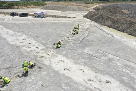 Paleontologists and volunteers excavate dinosaur trackways in Oxfordshire, England, uncovering the biggest find of its kind in the United Kingdom.
