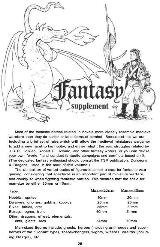 The first page of Chainmail's fantasy supplement