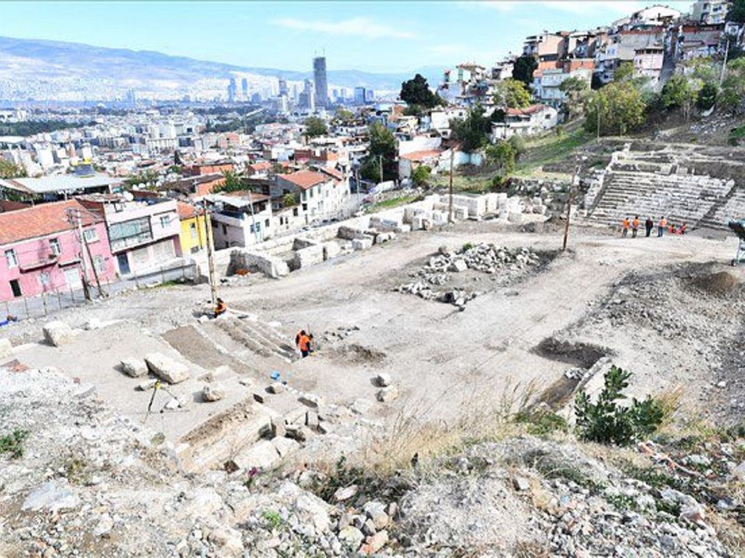 site of archaeological dig, aerial view