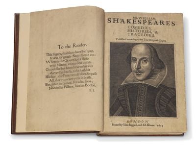 A rare edition of Shakespeare's First Folio sold at auction for $10 million.