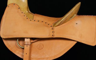 Wyeth Company of St. Joseph, Missouri, manufactured this replica of the mochila used over saddles by Pony Express riders between April 3, 1860, and October 24, 1861.