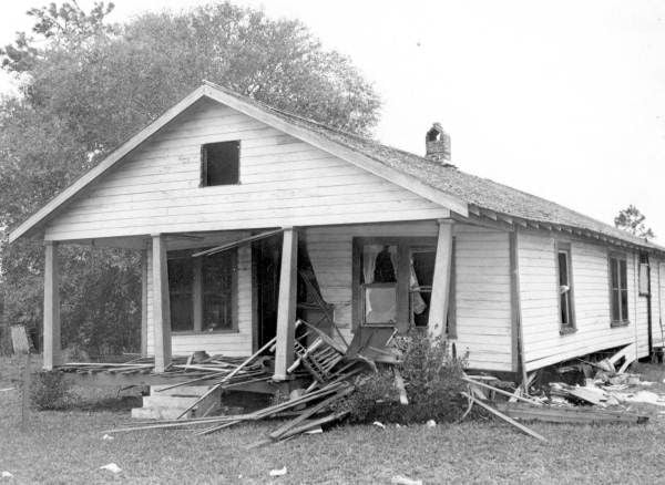 Photo of the Moores' home after the bombing