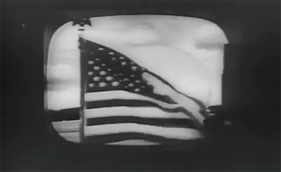 An American flag waving in Andover, Maine. This was the first video ever transmitted by commercial satellite.