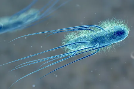 An illustration of&nbsp;E. coli. Scientists have been racing to shrink the genetic code of this bacterium.