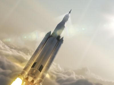 An artist's concept of the SLS heavy-lift rocket