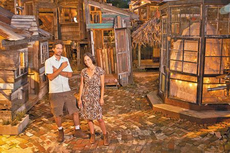 The shanties were erected with materials salvaged mainly from an 18th-century Creole cottage that collapsed on the site in 2009—everything from mahogany paneling to rattraps.