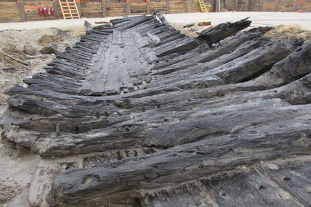 A fragment of a scuttled Revolutionary War-era ship discovered at a Virginia construction site.