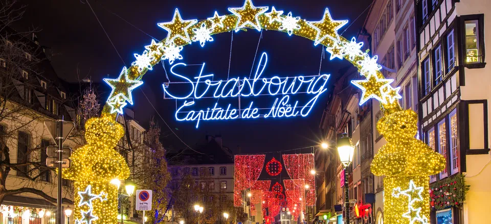  Festive entrance to Strasbourg's historic city center 