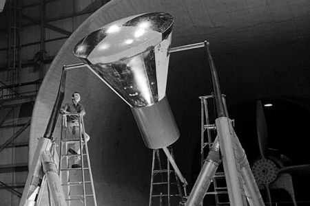 The Mercury space capsule during a 1959 wind tunnel test.