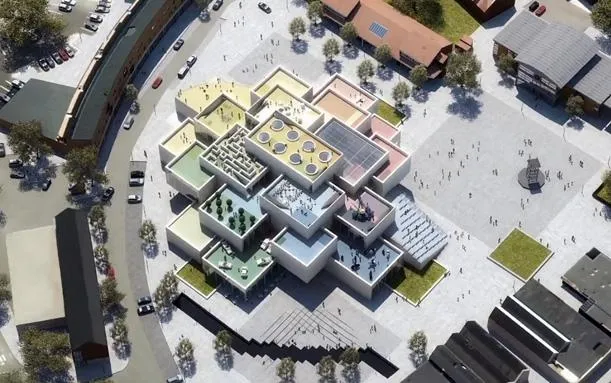 Still from an animation illustrating the concept behind BIG’s design for Lego House