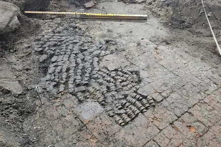 The bone and tile floor was found in a building in Alkmaar&#39;s historic center.