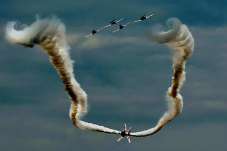 During a 2011 performance over Quonset Point, Rhode Island, the Skytypers soloists cross within 50 feet of each other.