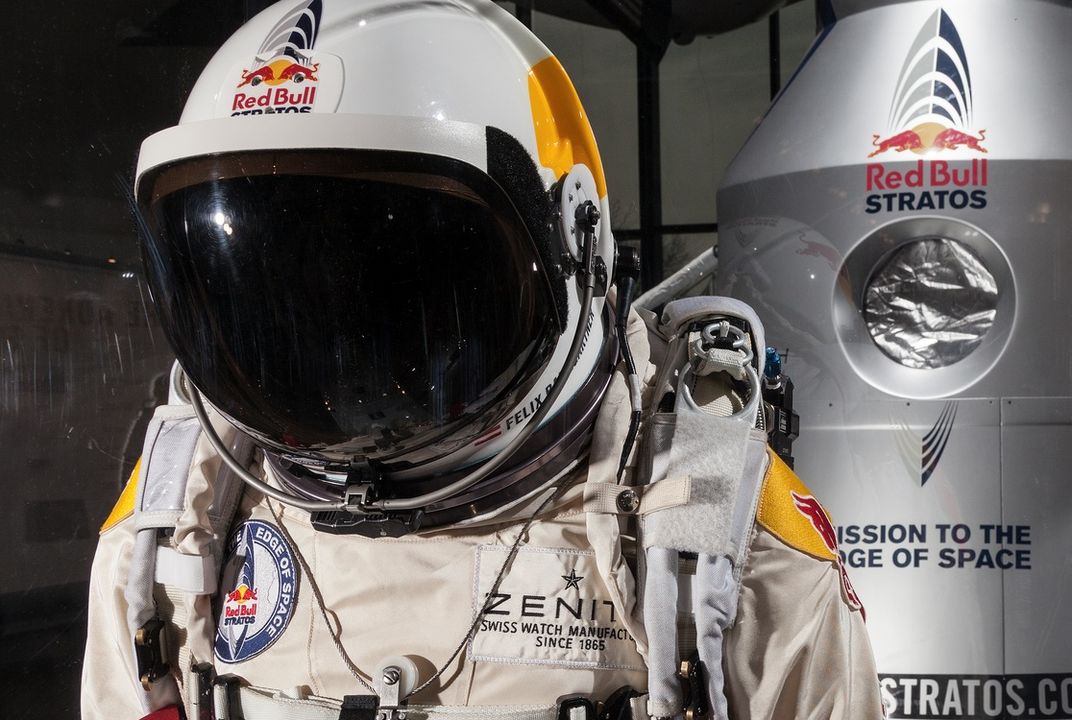 Felix Baumgartner S Spacesuit From His Death Defying Stratospheric Jump Joins The Smithsonian Collections At The Smithsonian Smithsonian Magazine