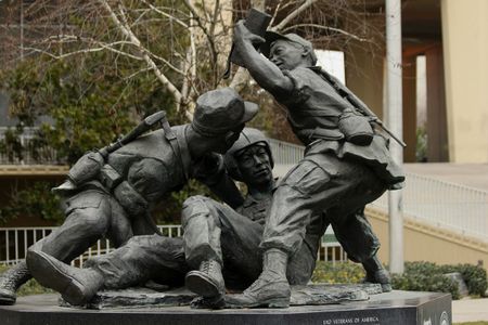 A memorial in front of Fresno County Court House commemorating Hmong service