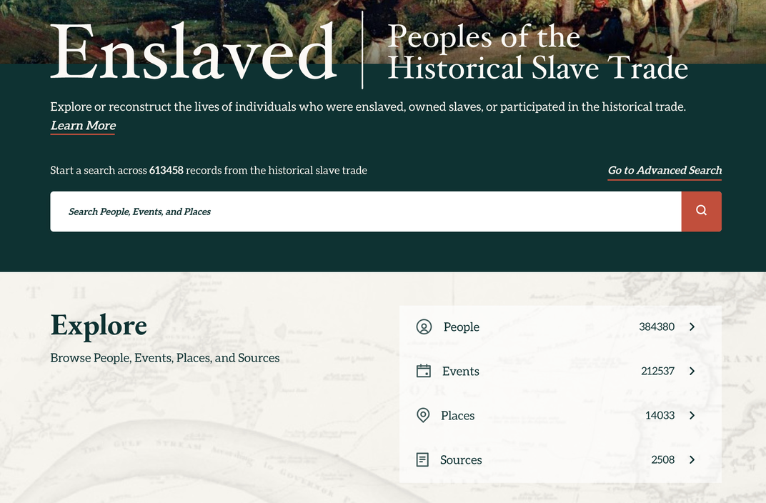 Screenshot of Enslaved.org portal