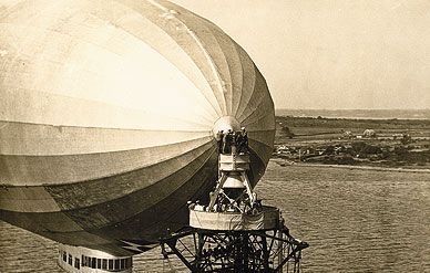 Where do you park a zeppelin (here, the Navy airship <i>Los Angeles</i>)? On a seven-story-high mooring mast.
