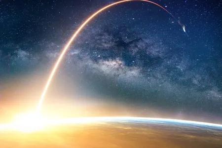 A trail of light entering Earth's atmosphere from space