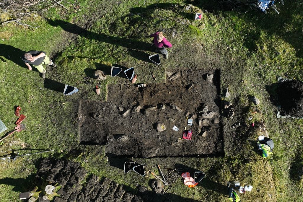 Overhead view of people digging in the dirt