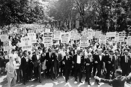 The leaders of the March on Washington link arms.