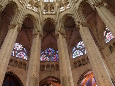 The soaring choir at Beauvais Cathedral was first constructed in the 1200s.