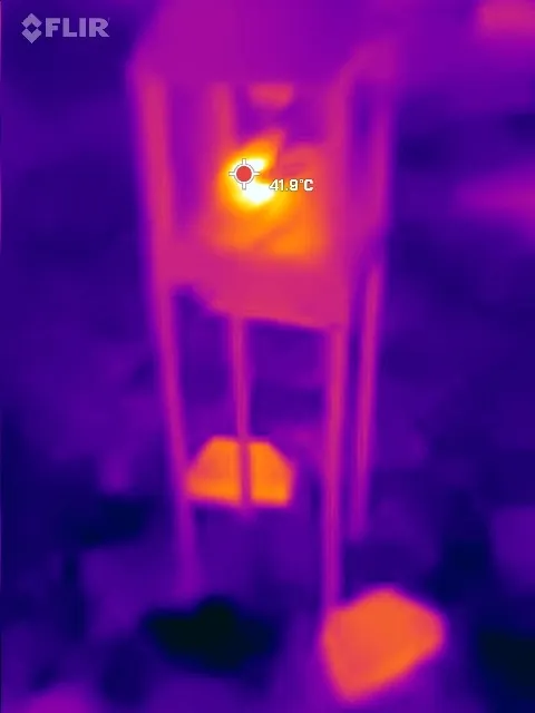 View of robotic rabbit emitting heat