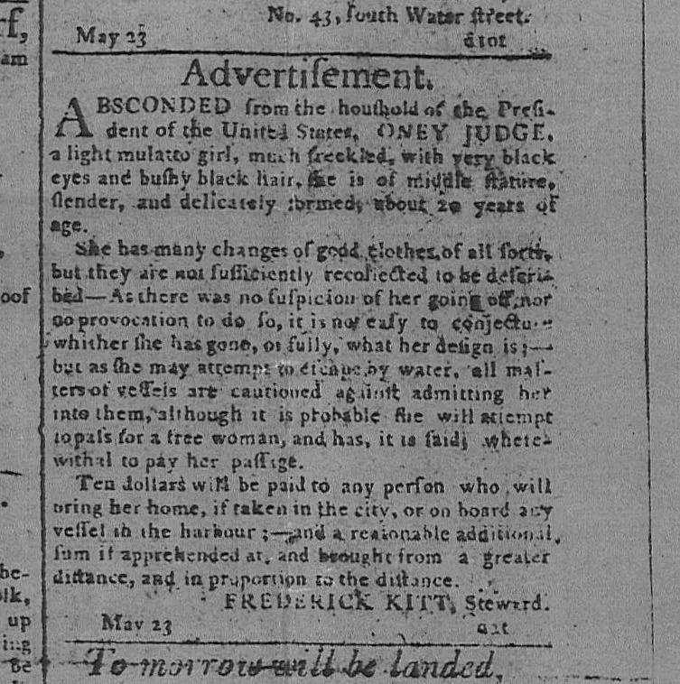 A runaway ad placed by Washington's steward