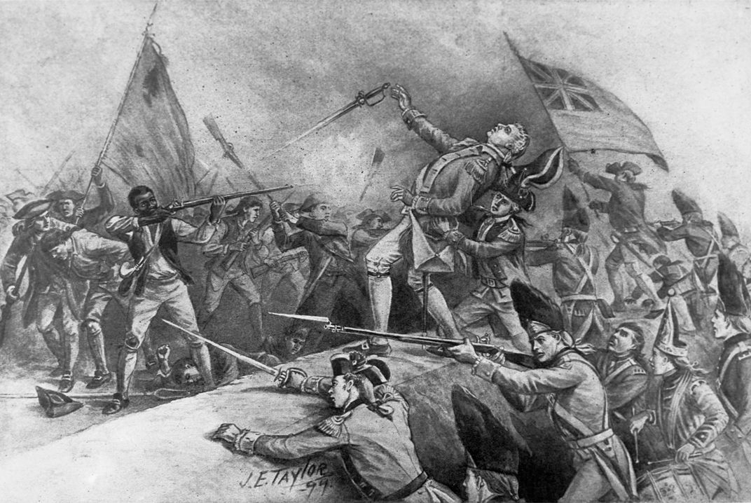 Peter Salem shooting British Major Pitcairn at Battle of Buker Hill