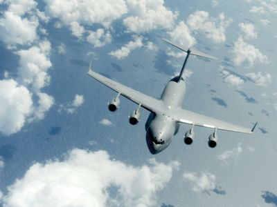 The U.S. Air Force C-17 Globemaster (here flying near Hawaii) made its first airshow appearance in China.