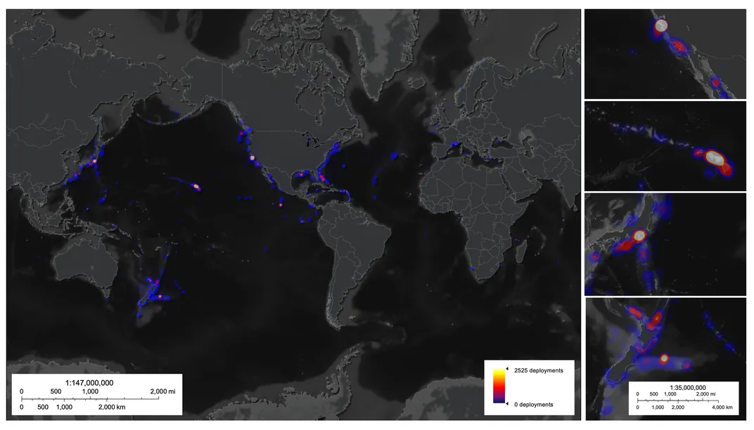 a heatmap of deep sea diving activity.