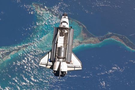 Atlantis over the Bahamas during the last space shuttle flight in 2011.