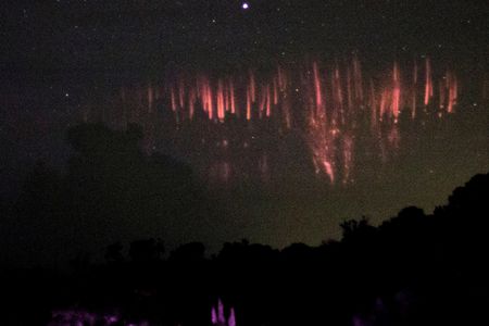One of the largest sprite bursts to ever be caught on camera flashes in the sky over Puerto Rico, October 1, 2016.