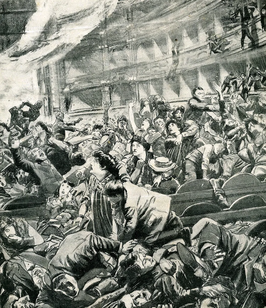 A 1904 depiction of the Iroquois Theater fire