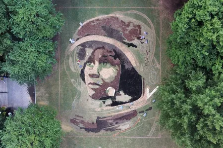 Stretching 4,800 square feet in size, the piece coincides with the United Nations' International Day of the Girl Child initiative and is also part of World Space Week.