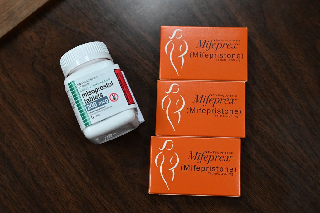 Three boxes of mifepristone and one bottle of misoprostol, the two drugs used in medication abortion.