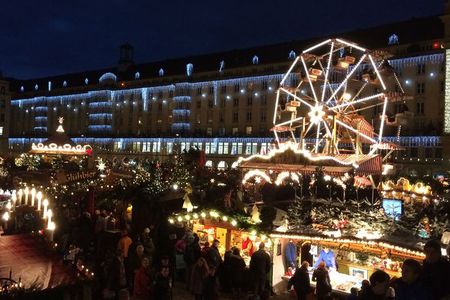 Bright lights and large crowds were ever-present at the Weihnachtsmarkt in Dresden, Germany, 2014.