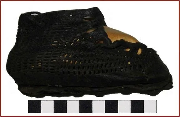 A complex leather shoe, possibly worn by the infant child of the Roman base’s commander.