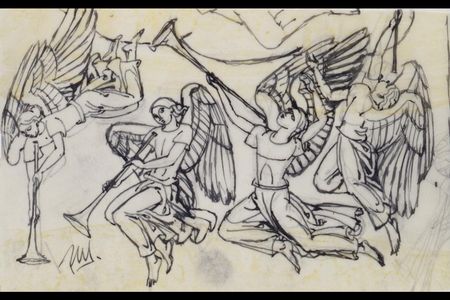 Paul Manship, Four Angels (sketch for Altar Triptych, American Military Cemetery, Anzio, Italy), ca. 1955, pen and ink and pencil on paper, Smithsonian American Art Museum, Bequest of Paul Manship, 1966.47.147