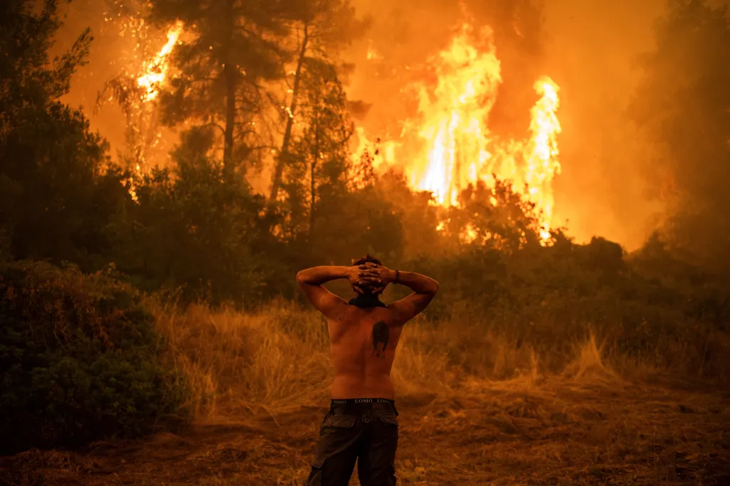 Man looks at a wildfire