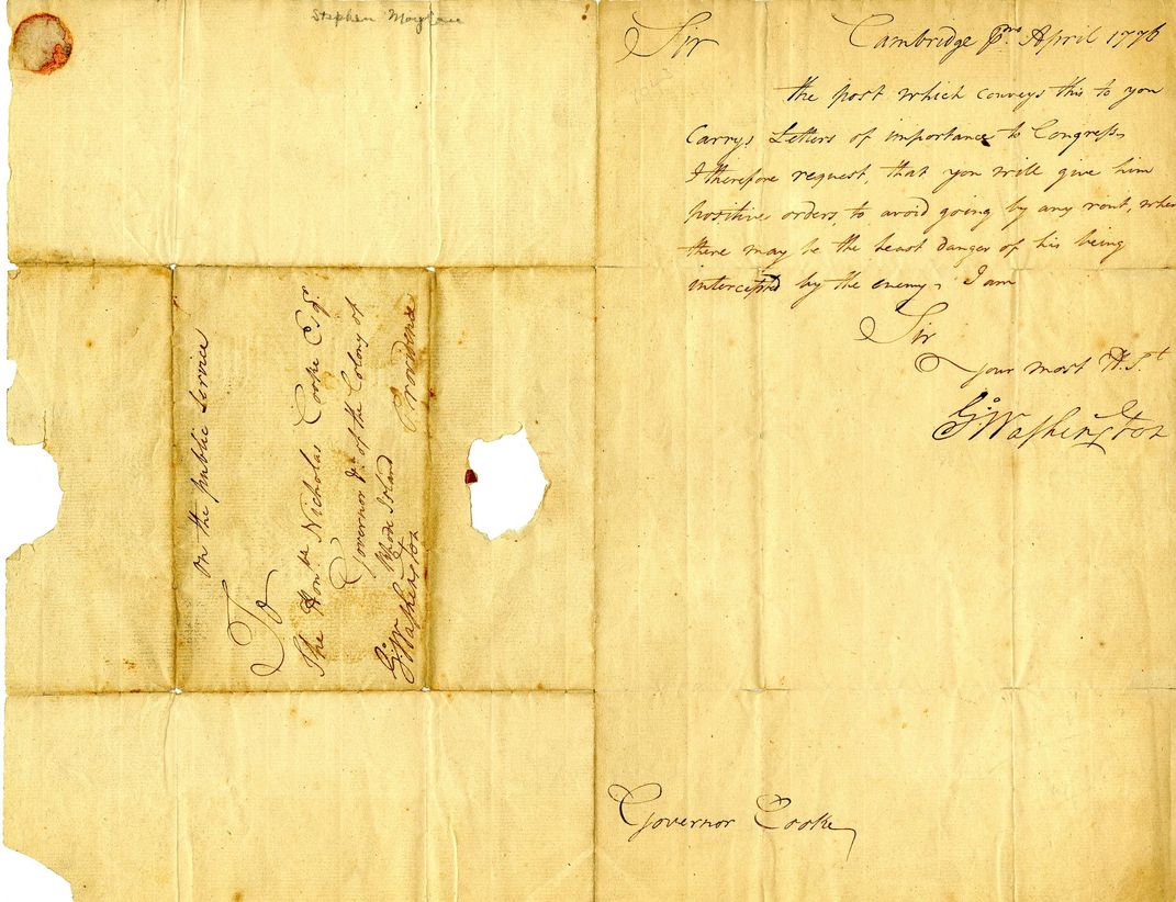 A letter written by George Washington in April 1776