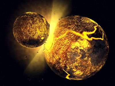 An artist's rendering of the collision that created the moon